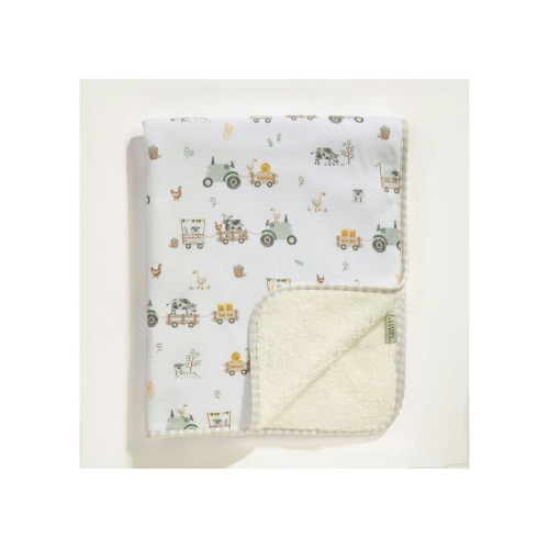 Tractor Ride Jersey Sherpa Blanket in White