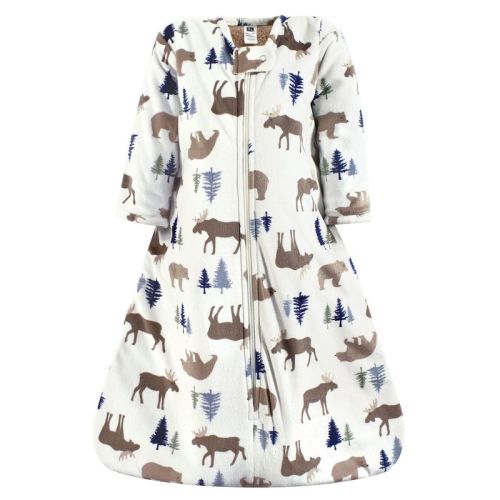 Hudson Baby Infant Boy Long Sleeve Plush Faux Fur Sleeping Bag, Wearable Blanket, Moose Bear, 0-6 Months