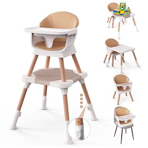 6 in 1 High Chair for Babies and Toddlers,Height Adjustable Baby Highchair | Convertible Table and Chair Set,Baby Feeding Chair with 5-Point Adjustable Harness,4 Position Removable Tray,White