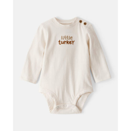 Baby Little Turkey Cotton Long-Sleeve Graphic Bodysuit - White - Carter's | Carter's