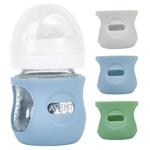 3 Pack Silicone Sleeves for Philips Avent Natural Glass Baby Bottles, Anti Breakage Baby Bottle Holder for Baby Boys, Compatible with Philips Avent Glass Natural Baby Bottle, 4oz