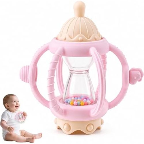 Silicone Teether Rattle Toy for Babies 0-12 Months Teething Relief