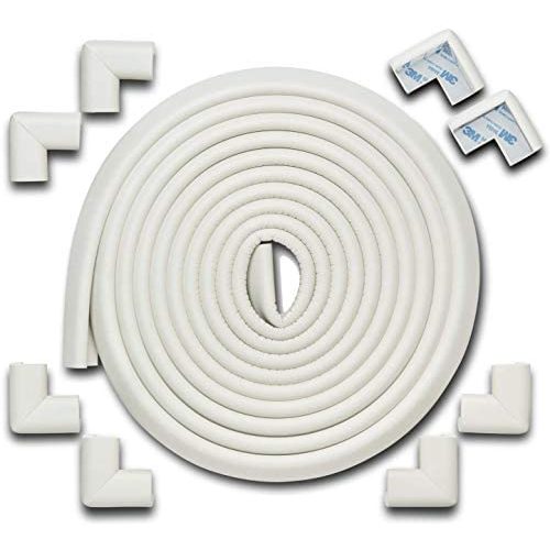 Roving Cove Baby Proofing Edge Corner Guards (18ft Edge + 8 Corners), Heavy-Duty, Soft NBR Rubber Foam, 3M Adhesive, Oyster White