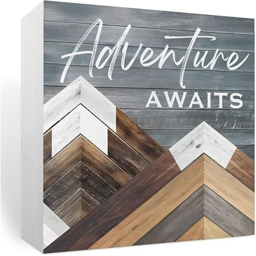 Mountain Decor, Adventure Awaits,Moving Mountains Classroom Decor, party decorations Rustic Camping Theme Wood Box Sign Mountain Wall Decor Travel Adventure Mountain Centerpiece friends Birthday Gift