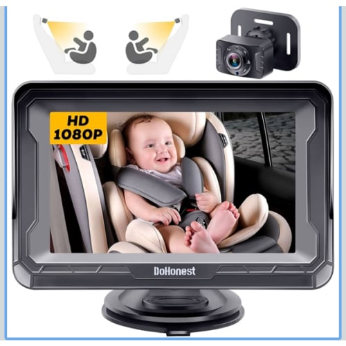DoHonest Baby Car Camera HD 1080P - Rear-Facing Car Baby Monitor with Night Vision, Adjustable View Angle, Easy Setup, Anti-Glare Display, Safety for Kids & Infants