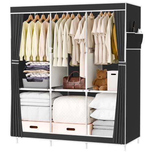 BAOKALER Portable Closet Organizers and Storage for Home, Non-Woven Fabric Wardrobe Closet Shelf, Dustproof Clothes Rack, Black