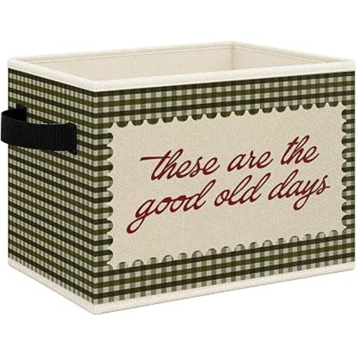 Inspirational These Are the Good Old Days Foldable Storage Bins Box with Handles, Green Gingham Plaid Motivational Collapsible Toys Books Clothes Organizer Basket for Kids Bedroom Bathroom
