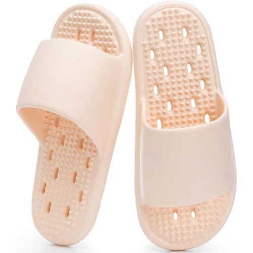 Shower Shoes with Drain Holes Massage Granules for Women Men Gym Shower Slippers Slides Quick Drying Bathroom Beach Sandals Lightweight Non-Slip