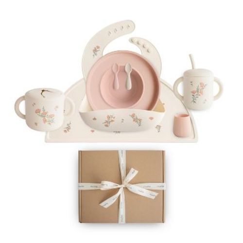 Mushie Deluxe Feeding Kit Pink Flowers/Blush