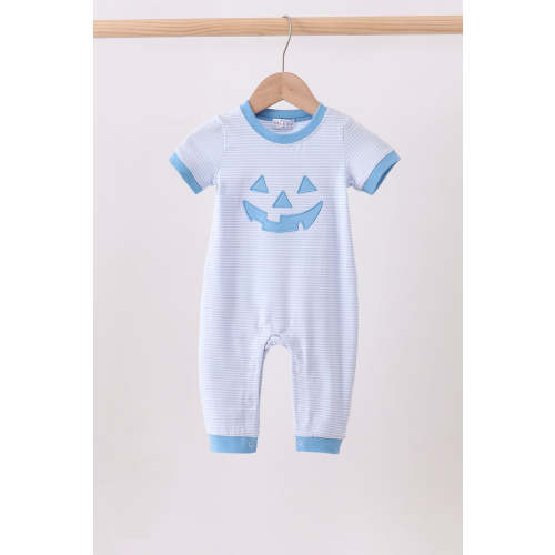 Blue stripe Smirk face applique romper