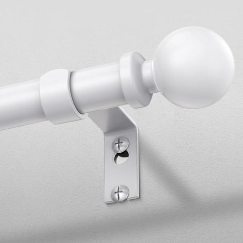 White Curtain Rod 36-91 Inch, 1 Inch Adjustable Heavy Duty Curtain Rods for Windows, Decorative Modern Window Treatment Rods, Telescopic Splicing Metal Drapery Pole, Easy Installation