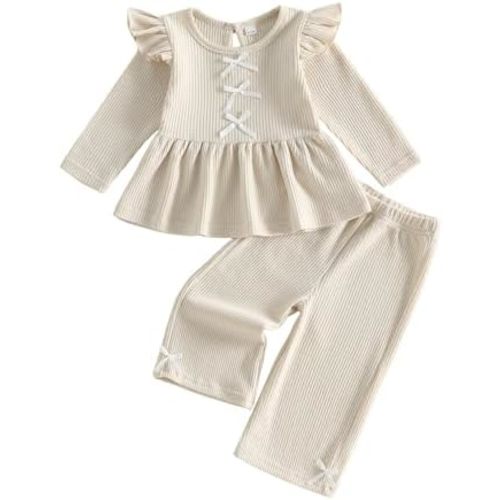 GOOCHEER Toddler Girl Clothes Baby Fall Outfits Ruffle Long Sleeve Shirt Tunic Top Pants Set 12 18 24 Month 2T 3T 4T 5T
