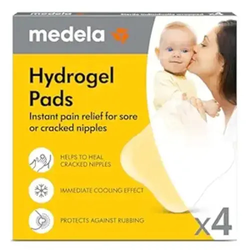 Medela Hydrogel Pads, Instant Pain Relief for Cracked or Sore Nipples from Breastfeeding and Pumping, Cooling Moisture Supports Natural Healing, Pack of 4