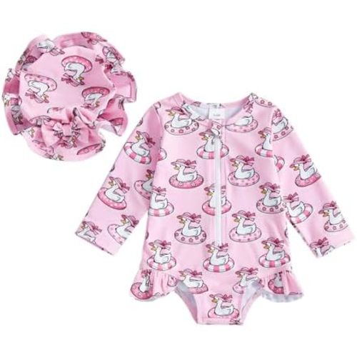 ZyHwShine Baby Girl Swimsuit Dress Long Sleeve One Piece Swimsuit Romper Dress Baby Girl Bathing Suit Infant Beach Rash Guard