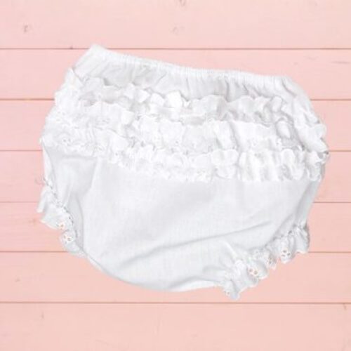 1mo Blessing Ruffle Baby Bloomer #PCDC1W | Baby Clothing | White Elegance