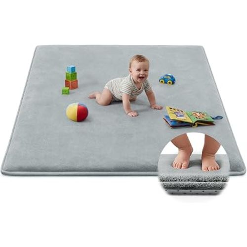 Baby Play Mat Floor,Tummy Time Area Rug 50x50 Playpen Muscle Mat Light Grey