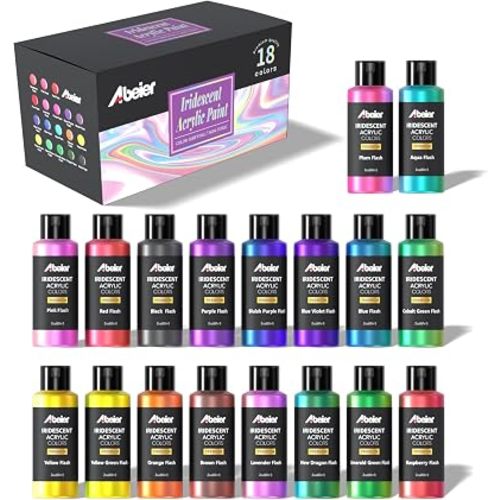 ABEIER Iridescent Acrylic Paint Set, 18 Colors x 2 oz, Non-Toxic
