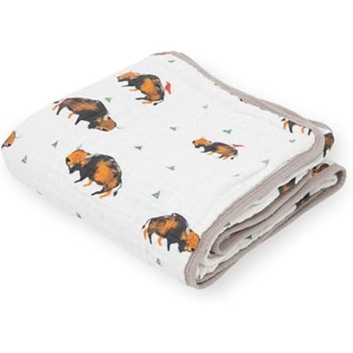 Little Unicorn Muslin Quilt Blanket | 100% Cotton Soft Multi-Layered Muslin Fabric | Toddler & Baby Blanket | 47”x47” | for Nursery, Crib, Shower Gifts (Bison)