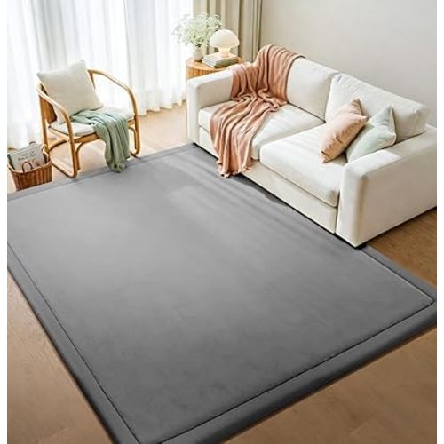 Baby Play Mat for Floor Cushion, 1.3" Thick Memory Foam Tummy Time Mat, Soft Velvet Non Slip, Toddlers Baby Kids Extra Large Nursery Rug for Crawling, Living Room, Tatami Style, Grey