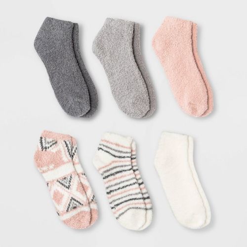 Women's Diamond 6pk Cozy Low Cut Socks - Pink/Ivory/Gray 4-10: Lightweight Knit, Banded Cuff, Classic Pattern