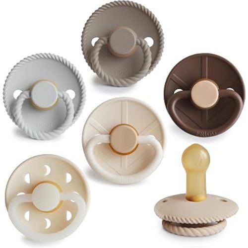 FRIGG Natural Rubber Baby Pacifier 6-Pack Earthy Wonder | Made in Denmark | BPA-Free (6-18 Months)
