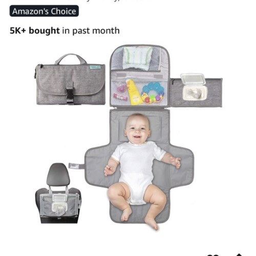 Kopi Baby Portable Diaper Changing Pad - Baby Diaper Changer Travel Bag with Wipes Pocket, Smart Design Portable Changing Mat, Infant Travel Station Kit, Gift for Newborn Girl & Boy - Grey, Classic