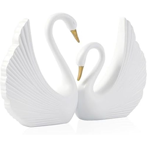Heart Shape Swan Couple Figurine - Romantic Love Statue, for Women Couple Wife,Wedding, Modern Style Decor for Shelf Office Living Room Coffe Table (White)
