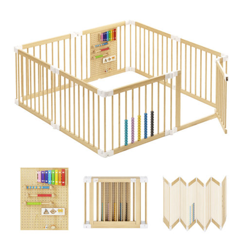 Wayfair 8-panel Solid Pine Wood Baby Playpen - Foldable Safety Gate For Toddlers, Portable Play Yard & Nursery Room Divider, Natural Finish & Reviews | Wayfair