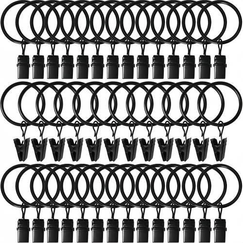 40 Pack Curtain Rings with Clips, Drapery Clips with Rings, Drapes Rings 1.26 in Interior Diameter, Fits up to 1 in Curtain Rod, Black