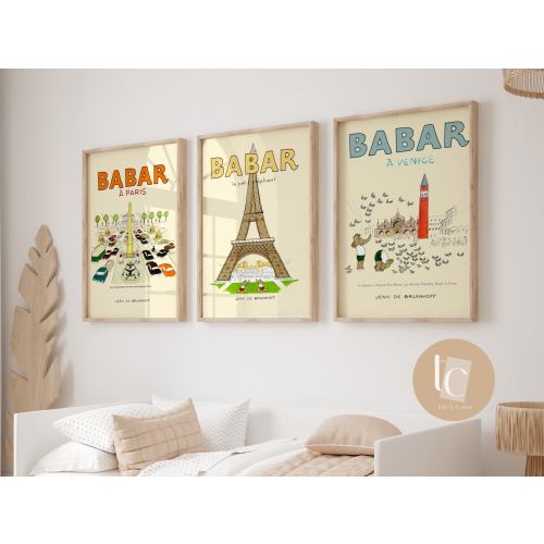 Babar the elephant nursery wall art retro kids decor quote wall art genre neutral baby wall art illustration nursery print