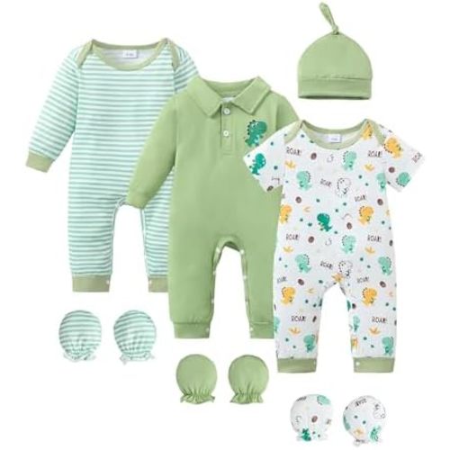 NZRVAWS Preemie Baby Boy Clothes Newborn Essential Infant Must Have Romper Hat Mitten Outfit Set Preemie-18 Months 10Pcs