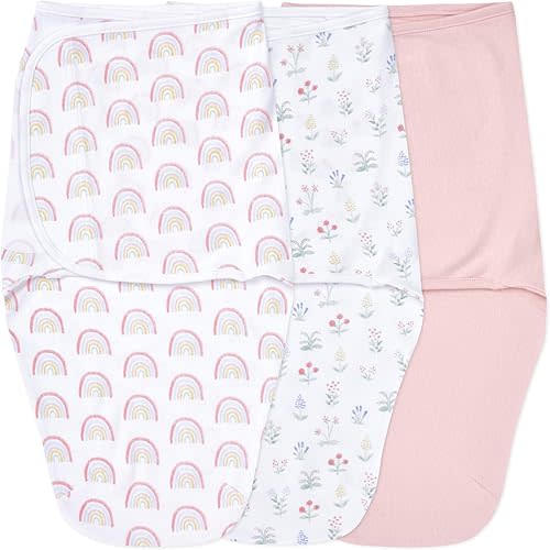 aden + anais Easy Swaddle Wrap, Newborn Wearable Swaddle Blanket, Adjustable Fasteners, 100% Cotton, 3 Pack, 0-3 Months, Spring Flower