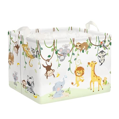 Clastyle Vine Woodland Animal Baby Basket Stuffers Toddler Gift Toy Chest Box Bin Organizer Nursery Room Decor Rectangle Elephant Giraffe Lion Clothes Book Storage Basket