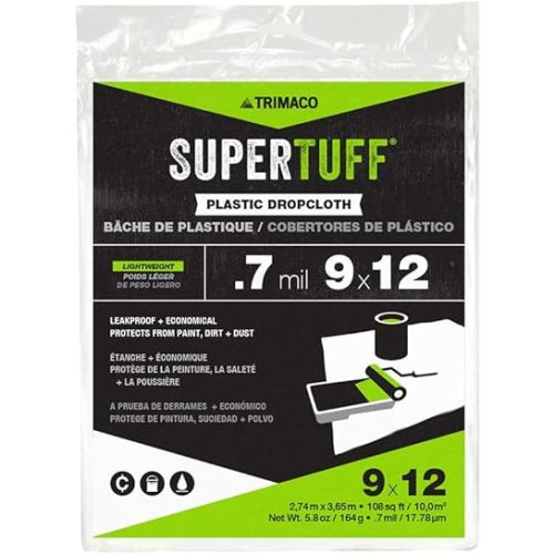 Trimaco 03307 SuperTuff Plastic Drop Cloth, 9-feet x 12-feet, 108 Sq Ft