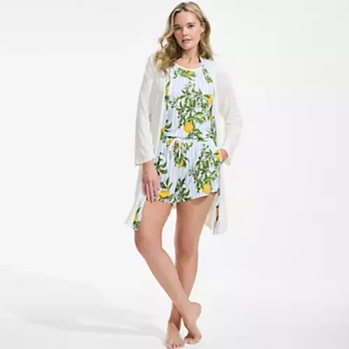 Women's Cooling 3 Piece Pajama Set - Robe Tank and Shorts | Lands' End