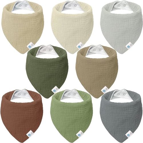 Lulumoon Muslin Baby Bibs for Drooling: 100% Cotton Bandana Drool Bibs | Soft and Highly Absorbent for Teething Boys and Girls - Adjustable Snaps - 8 Pack