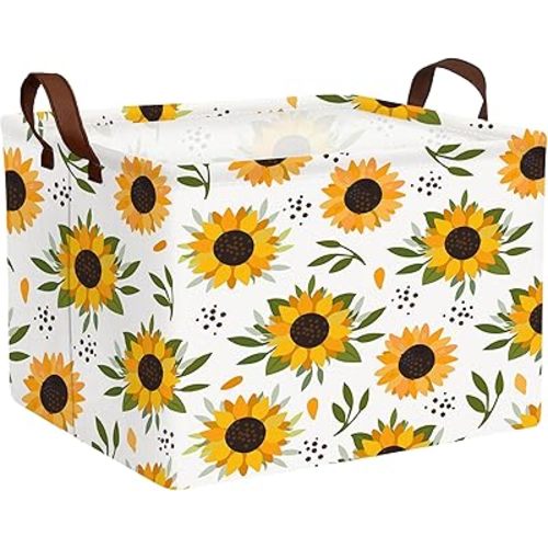 Sunflower Empty Gift Storage Basket Collapsible Canvas Baby Toy Bin Decor(Yellow)