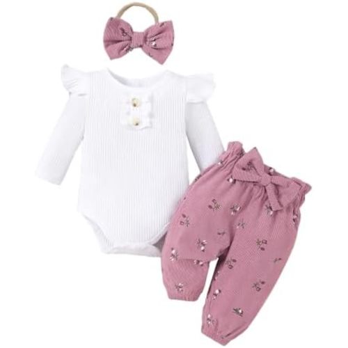 Yvowming Baby Girl Clothes Ruffle Romper Pants Set Infant Girl Outfits