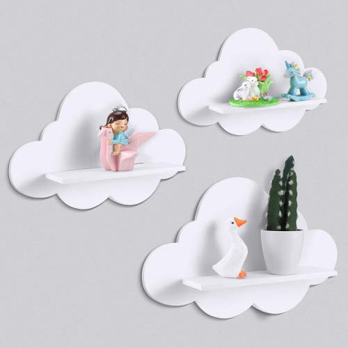 XIMEI 3-Piece Floating Cloud Shelves for Wall, White Wavy Small Shelves for Bathroom/Living Room/Nursery