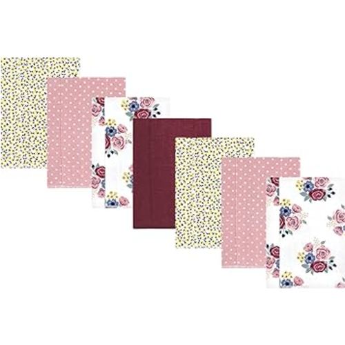 Hudson Baby Unisex Baby Cotton Flannel Burp Cloths, Blush Navy Floral 7-Pack, One Size