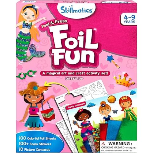 Skillmatics Foil Fun - Dress Up, No Mess Art for Kids, Craft Kits & Supplies, DIY Creative Activity, Travel Toys, Gifts for Girls & Boys Ages 4, 5, 6, 7, 8, 9, Travel Toys
