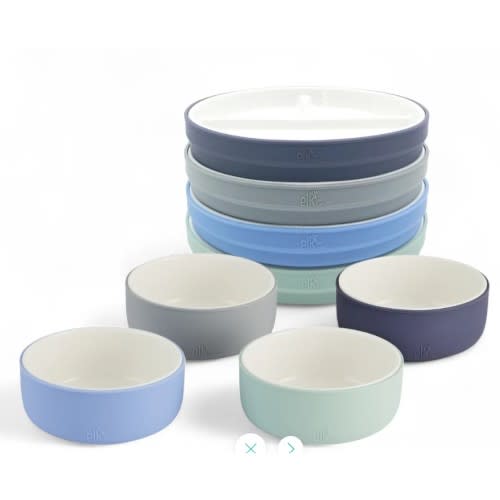 Kids Porcelain Mealtime Bundle | Normal Sleeves | 6.7" Plates + Bowls | 8 Pcs | Sage/Misty Blue/Navy/Gray