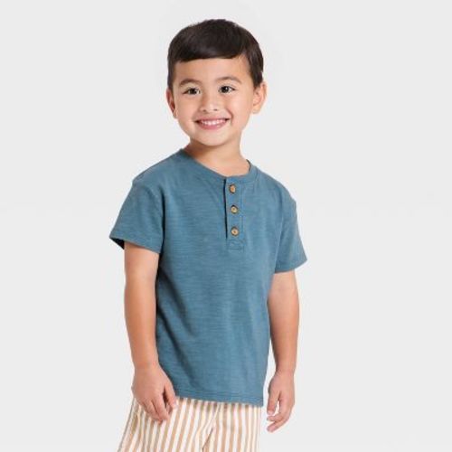 Toddler Boys' Short Sleeve Henley T-Shirt - Cat & Jack™ Blue 5T