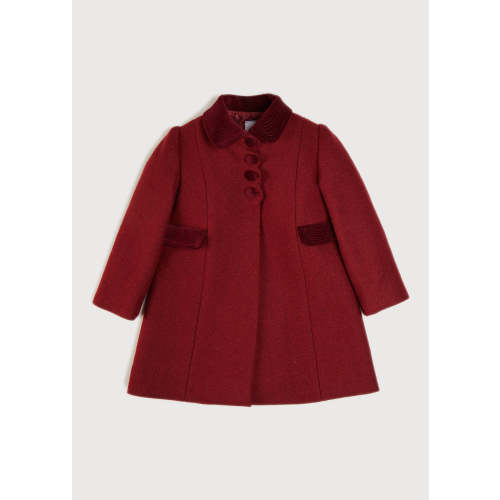 Single Breasted Scallop Detail Coat In Burgundy (12mths-10yrs)