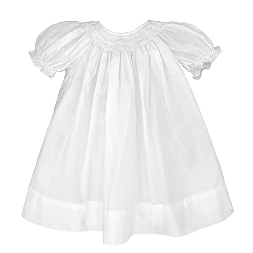 Petit Ami Baby Girls' Daygown with Wave Smocking, White