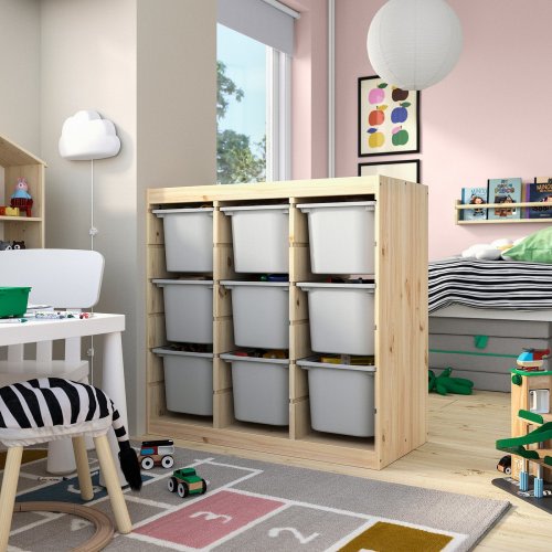Storage combination with boxes - room divider/light white stained pine gray 36 5/8x17 3/8x35 7/8 "