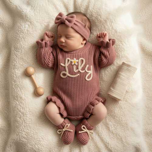 Personalized Baby Romper Set, Baby Girl Romper, Hand Embroidered Newborn Gift