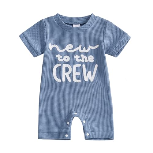 Tsultryofs Baby Boy Romper Newborn Infant Summer Clothes Letter Embroidered Short Sleeve Crew Neck Jumpsuit