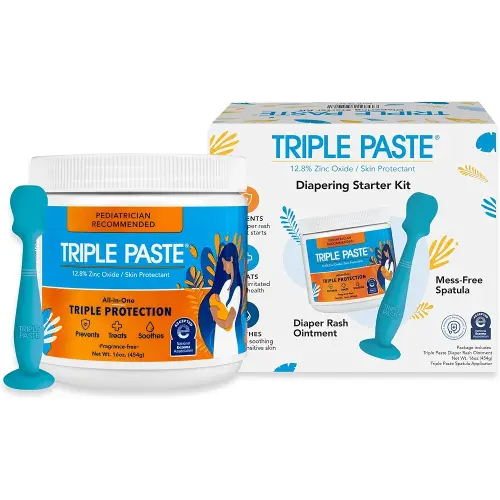 Triple Paste Paquete de crema y espátula para la dermatitis del pañal, ungüento de óxido de zinc de 16 onzas y tratamiento de espátula, calma y previene erupciones con una fórmula hipoalergénica