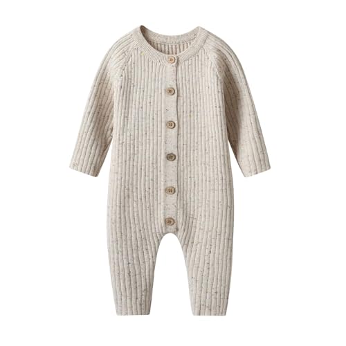 Auro Mesa Newborn Baby Knit Sweater Romper Coverall Outfits One-Piece Jumpsuit Organic Cotton for Infant Baby Boys, Girls
